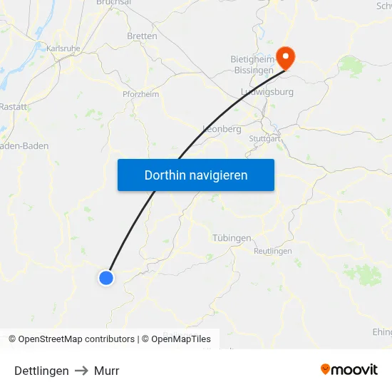 Dettlingen to Murr map