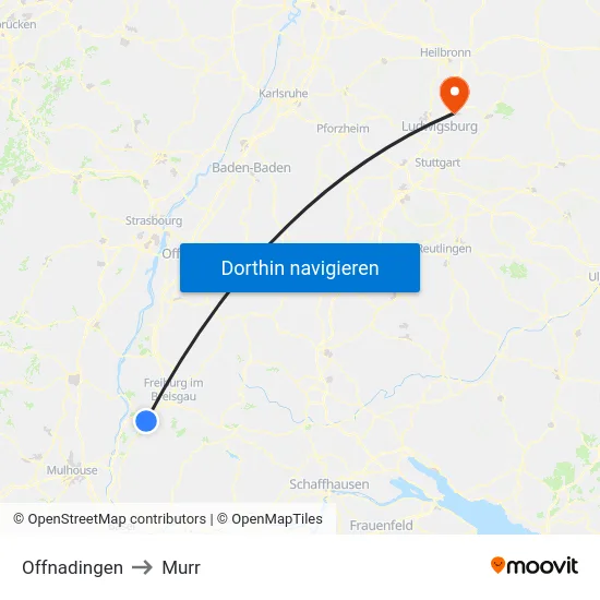 Offnadingen to Murr map