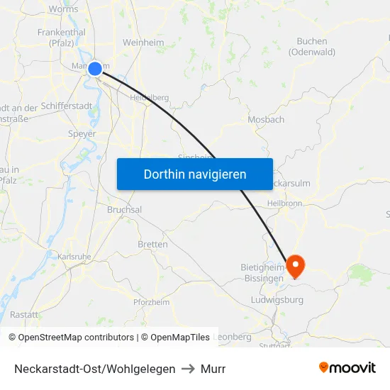 Neckarstadt-Ost/Wohlgelegen to Murr map