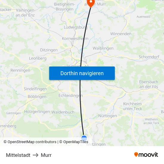 Mittelstadt to Murr map