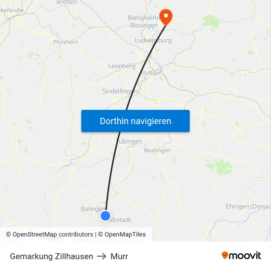 Gemarkung Zillhausen to Murr map