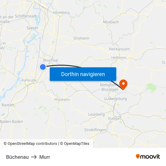 Büchenau to Murr map