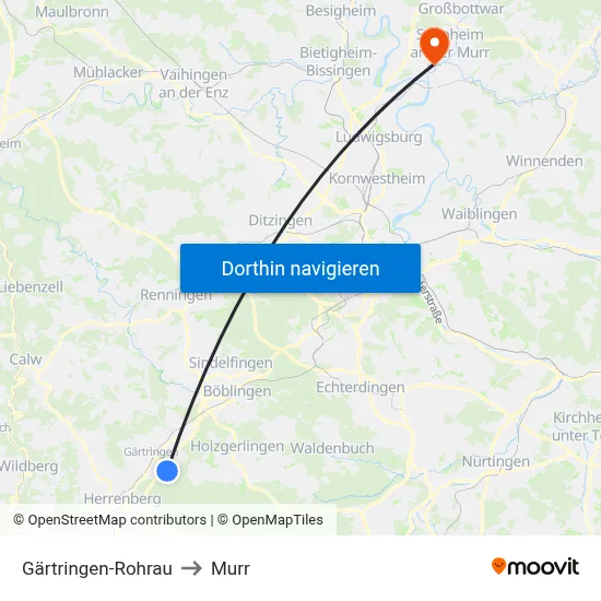 Gärtringen-Rohrau to Murr map
