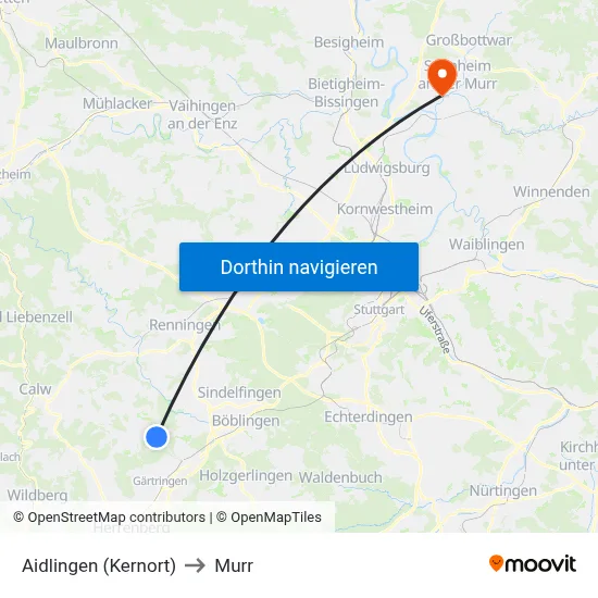 Aidlingen (Kernort) to Murr map