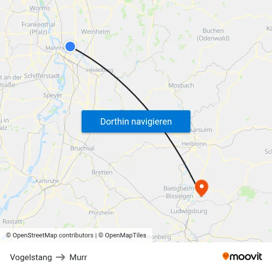 Vogelstang to Murr map
