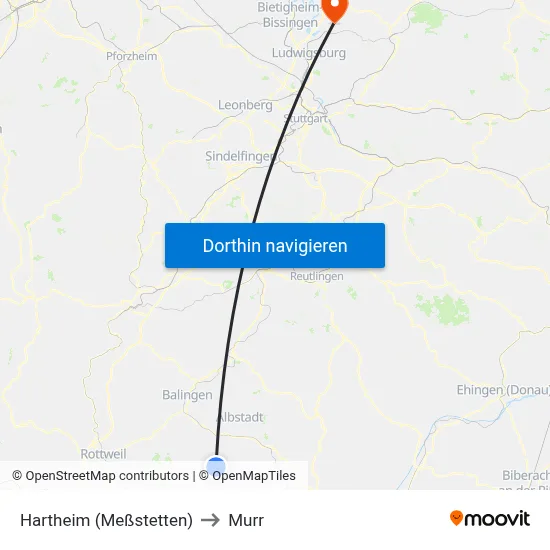 Hartheim (Meßstetten) to Murr map