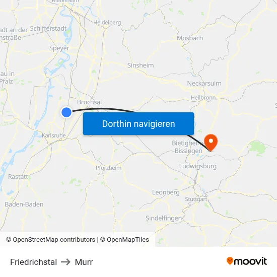 Friedrichstal to Murr map