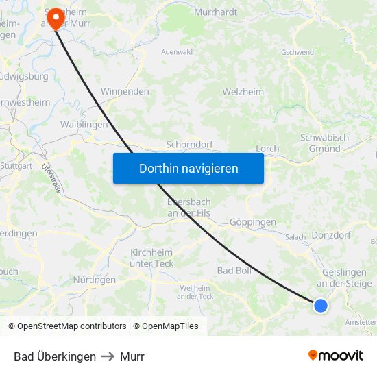 Bad Überkingen to Murr map