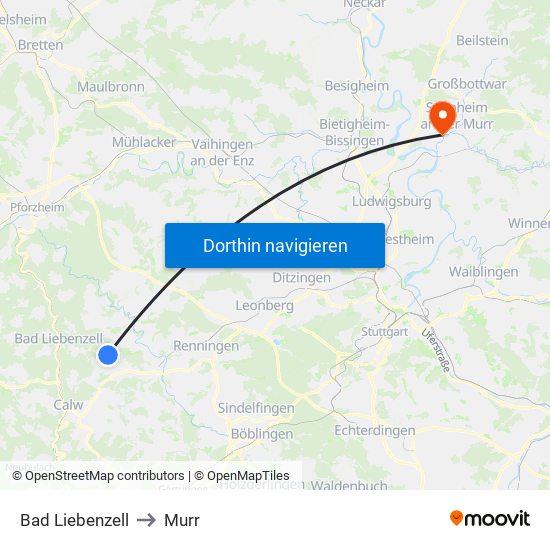 Bad Liebenzell to Murr map