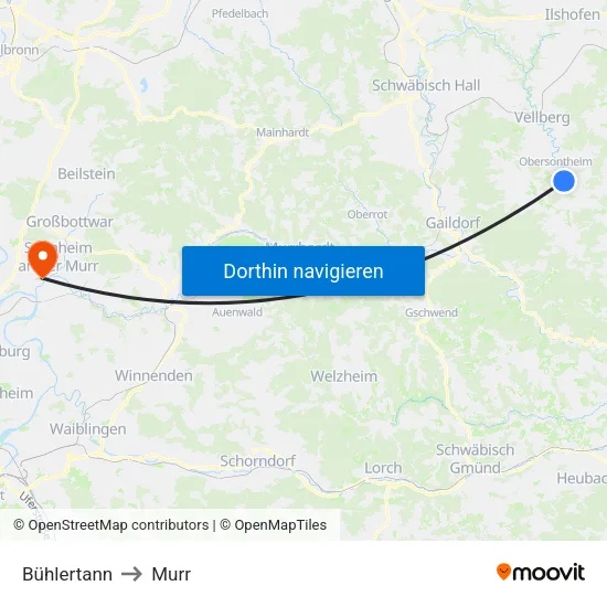 Bühlertann to Murr map