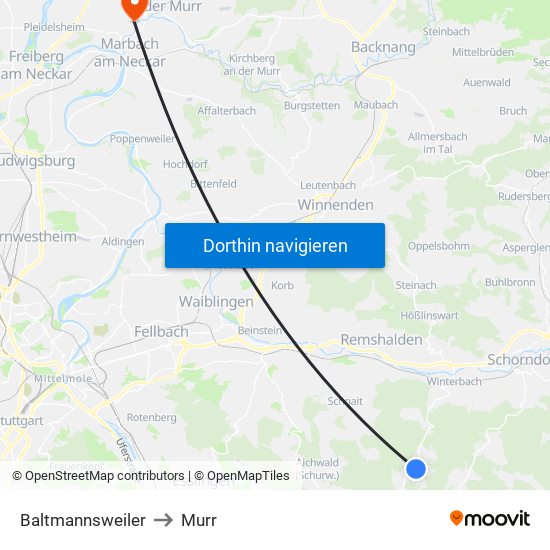 Baltmannsweiler to Murr map