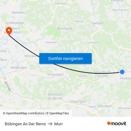 Böbingen An Der Rems to Murr map