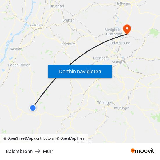 Baiersbronn to Murr map