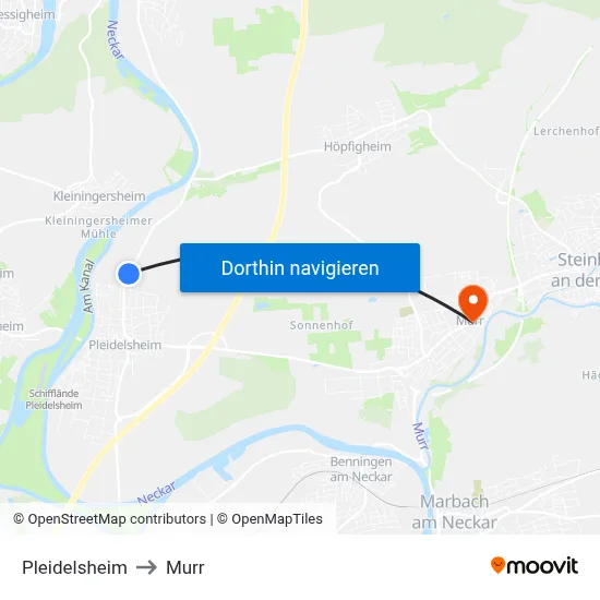 Pleidelsheim to Murr map