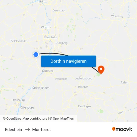 Edesheim to Murrhardt map