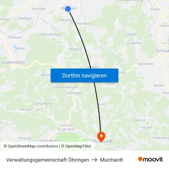 Verwaltungsgemeinschaft Öhringen to Murrhardt map