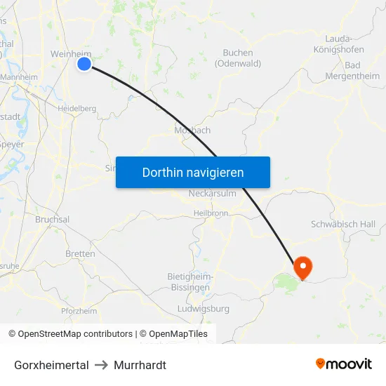 Gorxheimertal to Murrhardt map