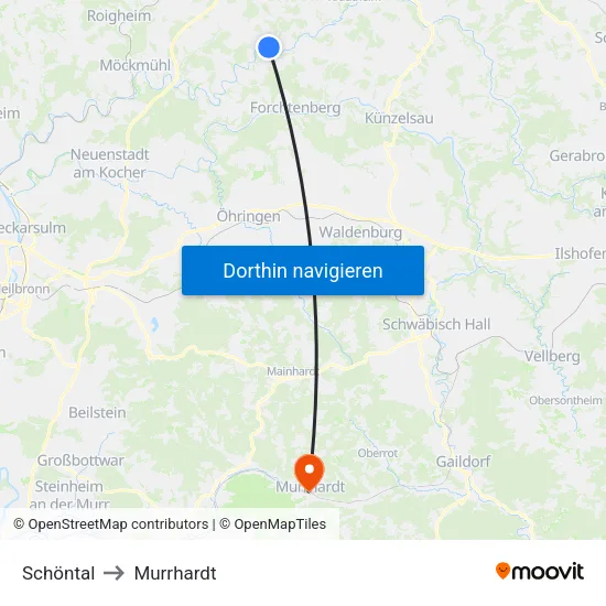 Schöntal to Murrhardt map