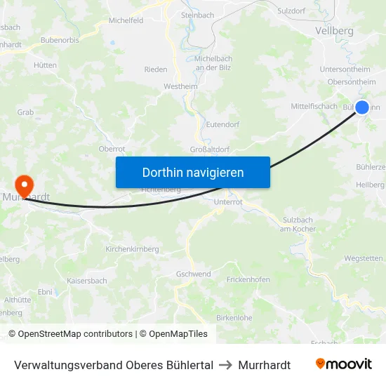 Verwaltungsverband Oberes Bühlertal to Murrhardt map