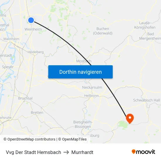 Vvg Der Stadt Hemsbach to Murrhardt map