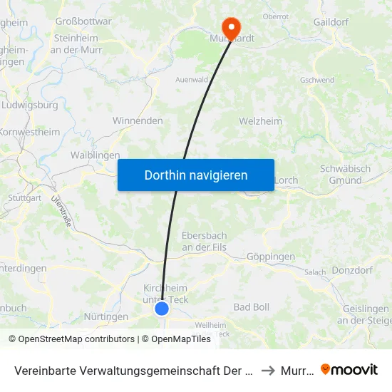Vereinbarte Verwaltungsgemeinschaft Der Stadt Kirchheim Unter Teck to Murrhardt map
