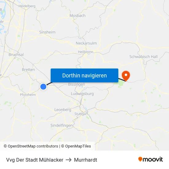 Vvg Der Stadt Mühlacker to Murrhardt map