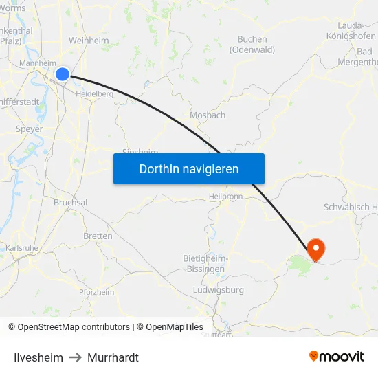 Ilvesheim to Murrhardt map