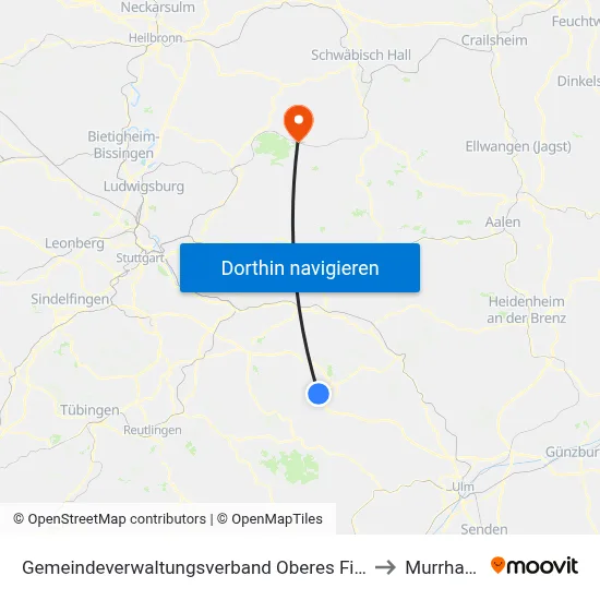 Gemeindeverwaltungsverband Oberes Filstal to Murrhardt map
