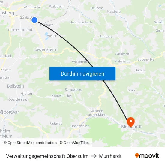 Verwaltungsgemeinschaft Obersulm to Murrhardt map