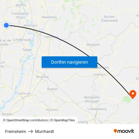 Freinsheim to Murrhardt map