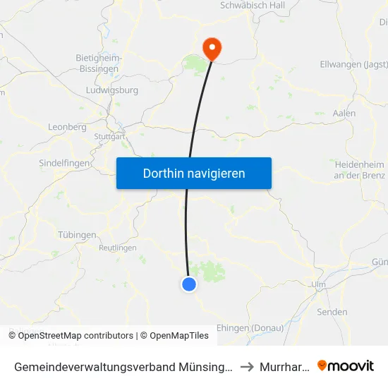 Gemeindeverwaltungsverband Münsingen to Murrhardt map