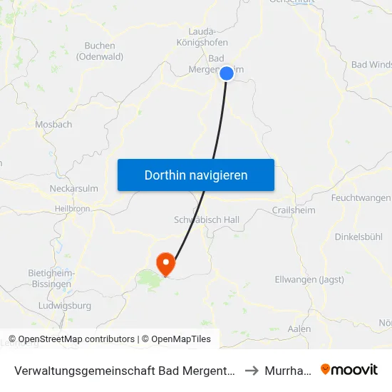 Verwaltungsgemeinschaft Bad Mergentheim to Murrhardt map