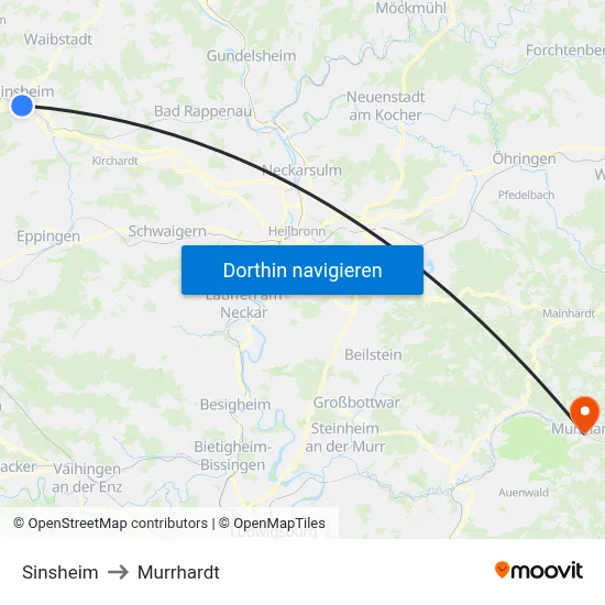 Sinsheim to Murrhardt map