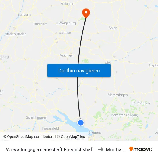 Verwaltungsgemeinschaft Friedrichshafen to Murrhardt map