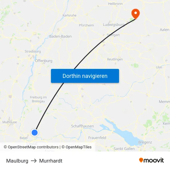 Maulburg to Murrhardt map