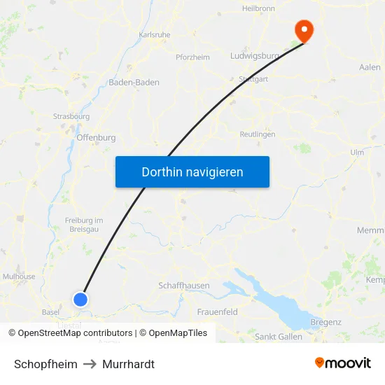 Schopfheim to Murrhardt map