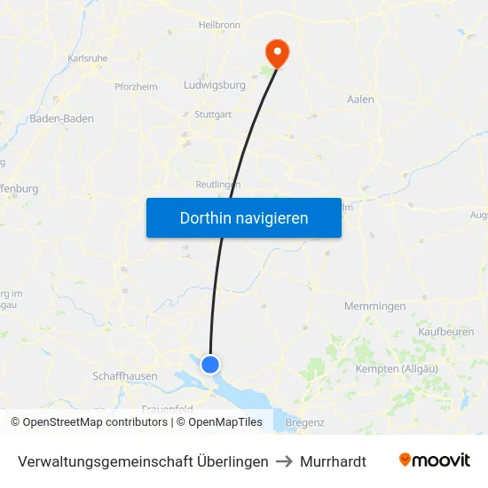 Verwaltungsgemeinschaft Überlingen to Murrhardt map