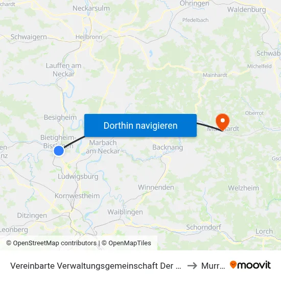 Vereinbarte Verwaltungsgemeinschaft Der Stadt Bietigheim-Bissingen to Murrhardt map