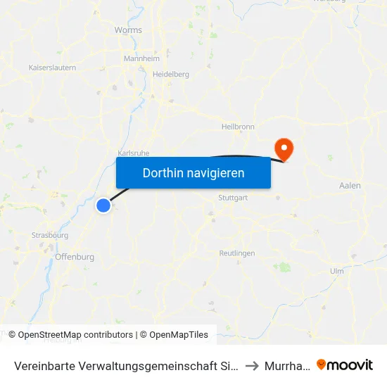 Vereinbarte Verwaltungsgemeinschaft Sinzheim to Murrhardt map