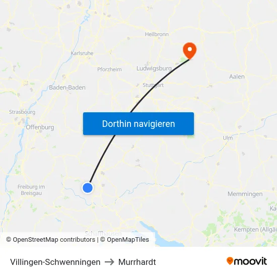 Villingen-Schwenningen to Murrhardt map