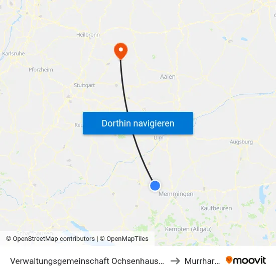 Verwaltungsgemeinschaft Ochsenhausen to Murrhardt map