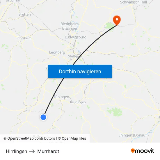 Hirrlingen to Murrhardt map