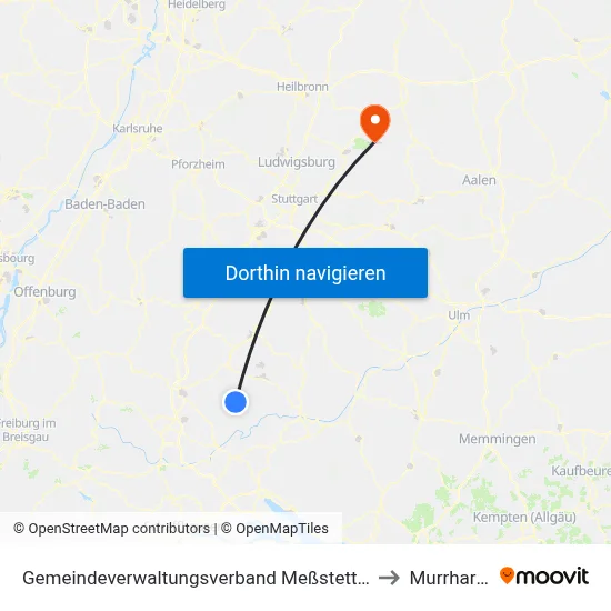 Gemeindeverwaltungsverband Meßstetten to Murrhardt map