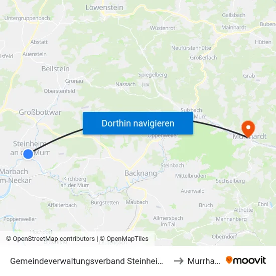 Gemeindeverwaltungsverband Steinheim-Murr to Murrhardt map