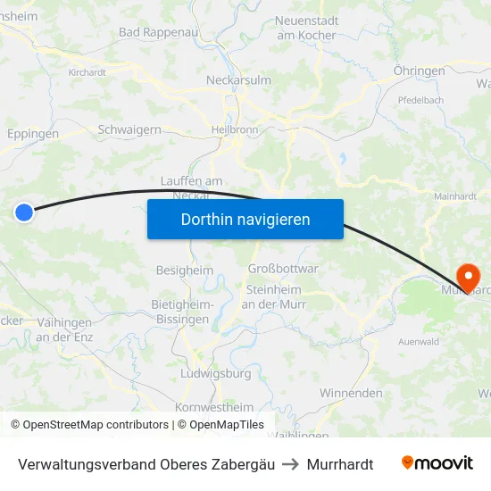 Verwaltungsverband Oberes Zabergäu to Murrhardt map