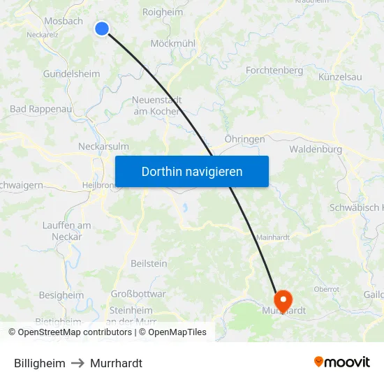Billigheim to Murrhardt map