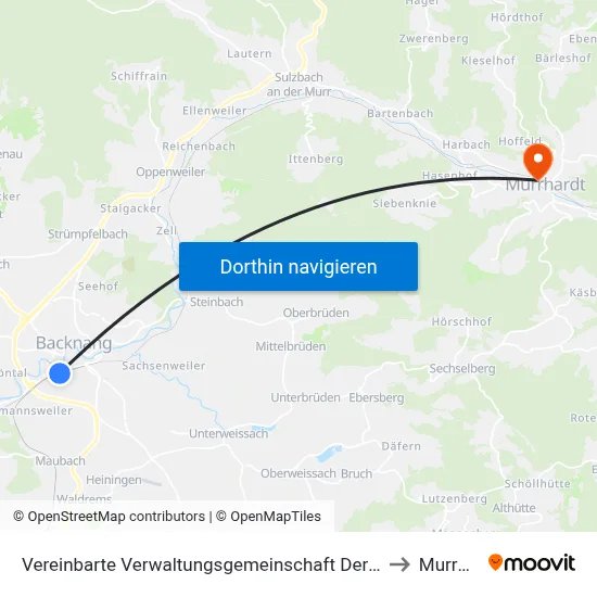 Vereinbarte Verwaltungsgemeinschaft Der Stadt Backnang to Murrhardt map