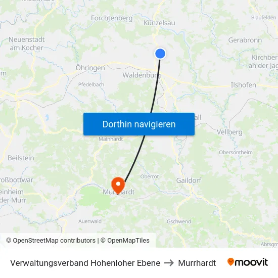 Verwaltungsverband Hohenloher Ebene to Murrhardt map