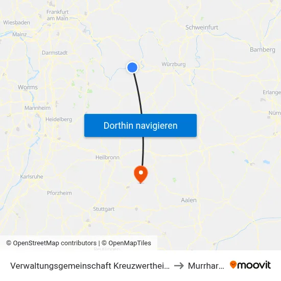 Verwaltungsgemeinschaft Kreuzwertheim to Murrhardt map