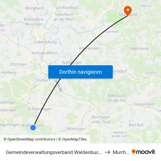Gemeindeverwaltungsverband Waldenbuch/Steinenbronn to Murrhardt map